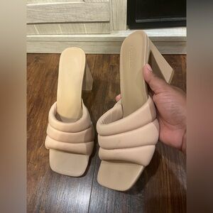 Open Edit Sheena Puff Beige Slip On Heels